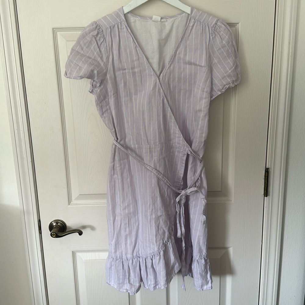 GAP Lavender Stripe Linen Wrap Dress